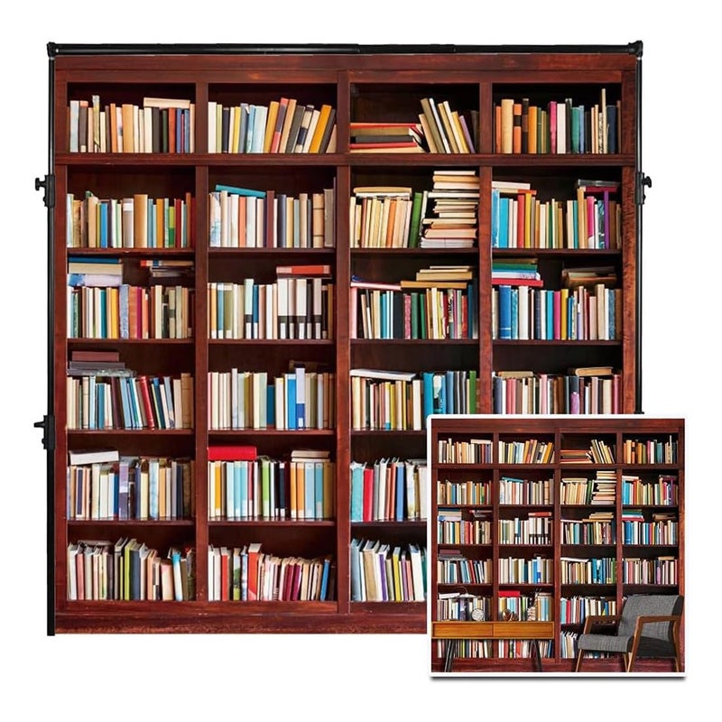 AOFOTO 8x8ft Bookshelf Backdrop for Photography Book Store School Library Literary Education Bookcase Background Vinyl Wallpaper Study Room Interior Decoration Kids Adult Portrait Photoshoot Props - Image 1